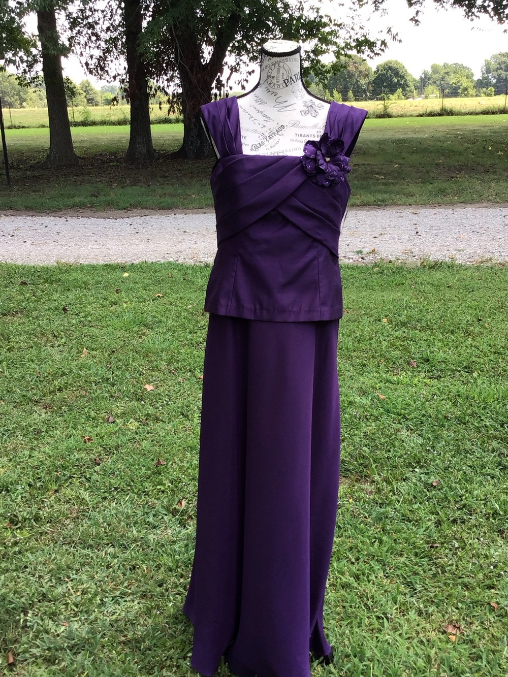 Jessica Howard Eggplant Deep Purple Gown with Sheer Shawl